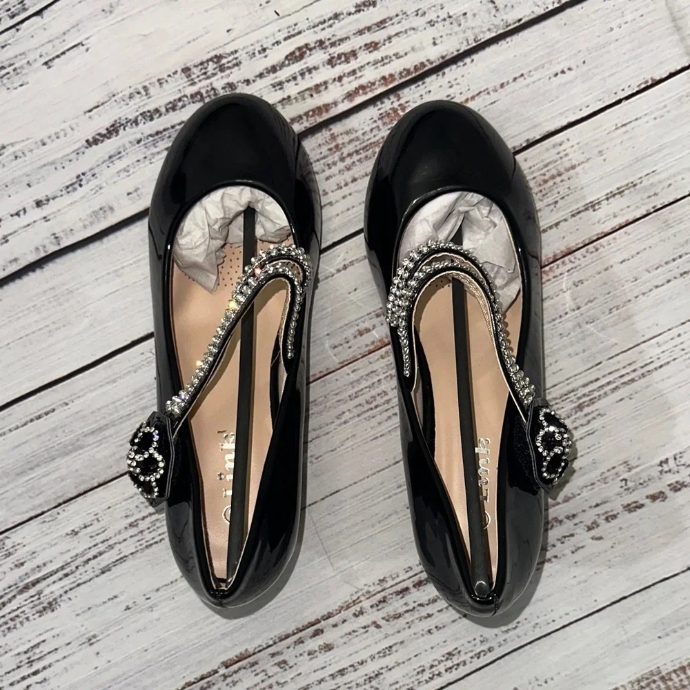 Link‎ Black Dress Shoes with Rhinestone Straps Sz. 3